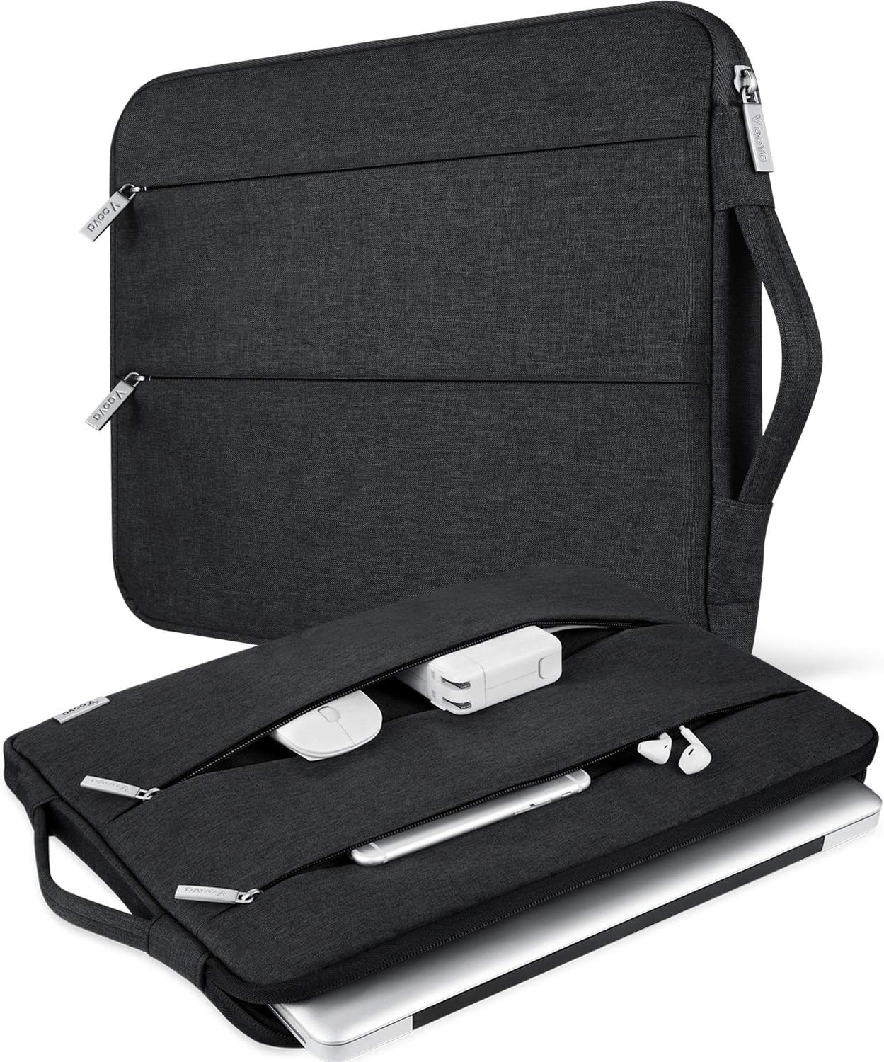 Voova Laptop Sleeve Carrying Case 13 13.6 Inch Compatible with MacBook Air 13 M1/M2/M3/M4, MacBook Pro 13/14, IPad Pro 13, Waterproof Slim Computer Cover Bag, Black