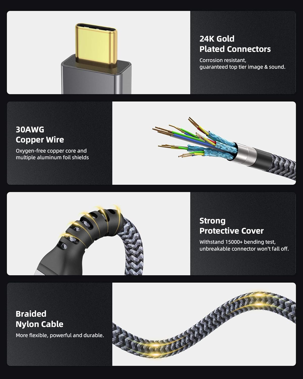 Maxonar [6Ft] Thunderbolt 4 Cable, Support 40Gbps Data Sync/240W Charging and 8K/5K@60Hz for Thunderbolt 4/3, USB4, and USB-C Devices