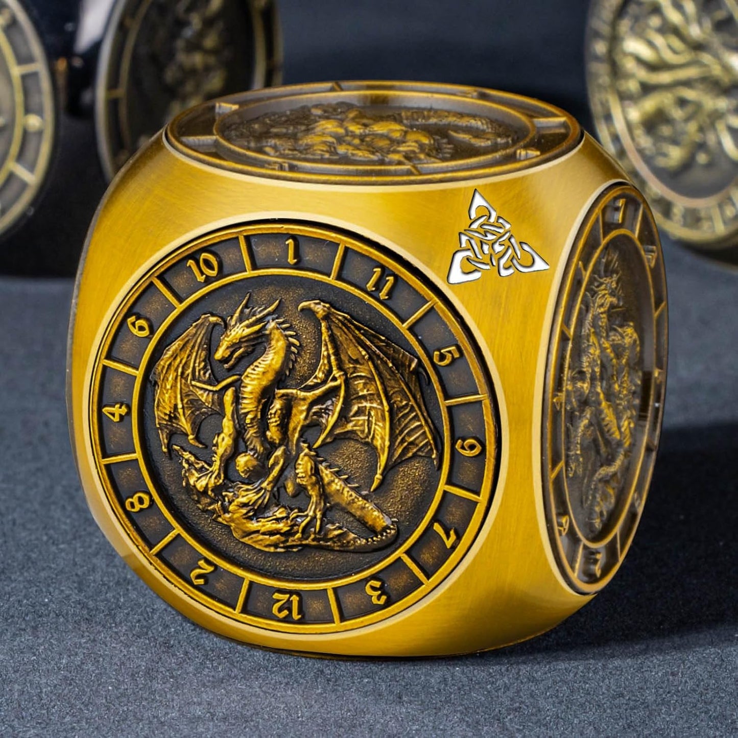 7 in 1 D6 Spinner DND Dice Set D&D, Metal Cube D and D Dice with Gift Box, Dungeons Dragons Role Playing Dice, Gold