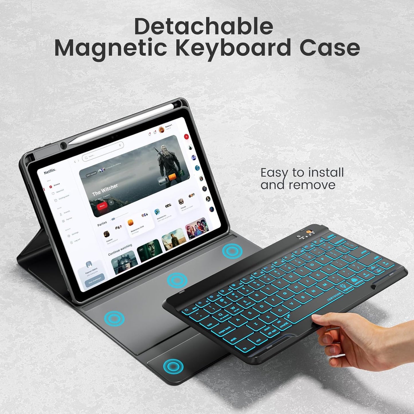 OYEEICE Keyboard Case for iPad Pro 12.9 inch (6th, 5th, 4th Gen) & New Air 13 inch M2, 7 Color Backlit Detachable Wireless Keyboard, Auto Sleep/Wake Cover with Pencil Holder (2022 2021 2020) - Black
