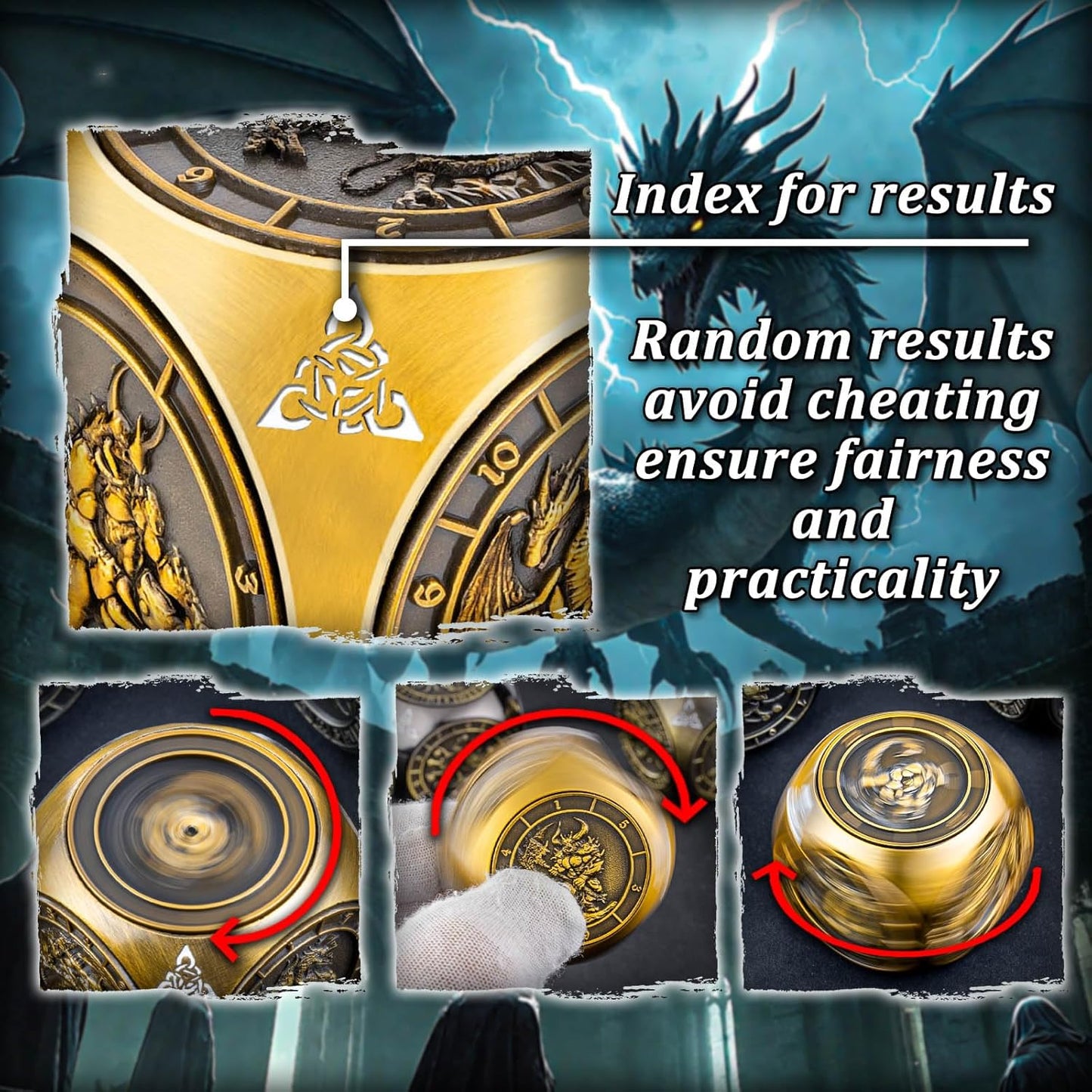 7 in 1 D6 Spinner DND Dice Set D&D, Metal Cube D and D Dice with Gift Box, Dungeons Dragons Role Playing Dice, Gold