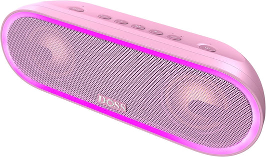 DOSS SoundBox Pro+ P300 Bluetooth Speaker with 40W Stereo Sound, Extra Bass, IPX6 Waterproof, TWS Pairing, Diverse Lights Show, 20H Playtime, Portable for Party, Camping, Beach - Pink