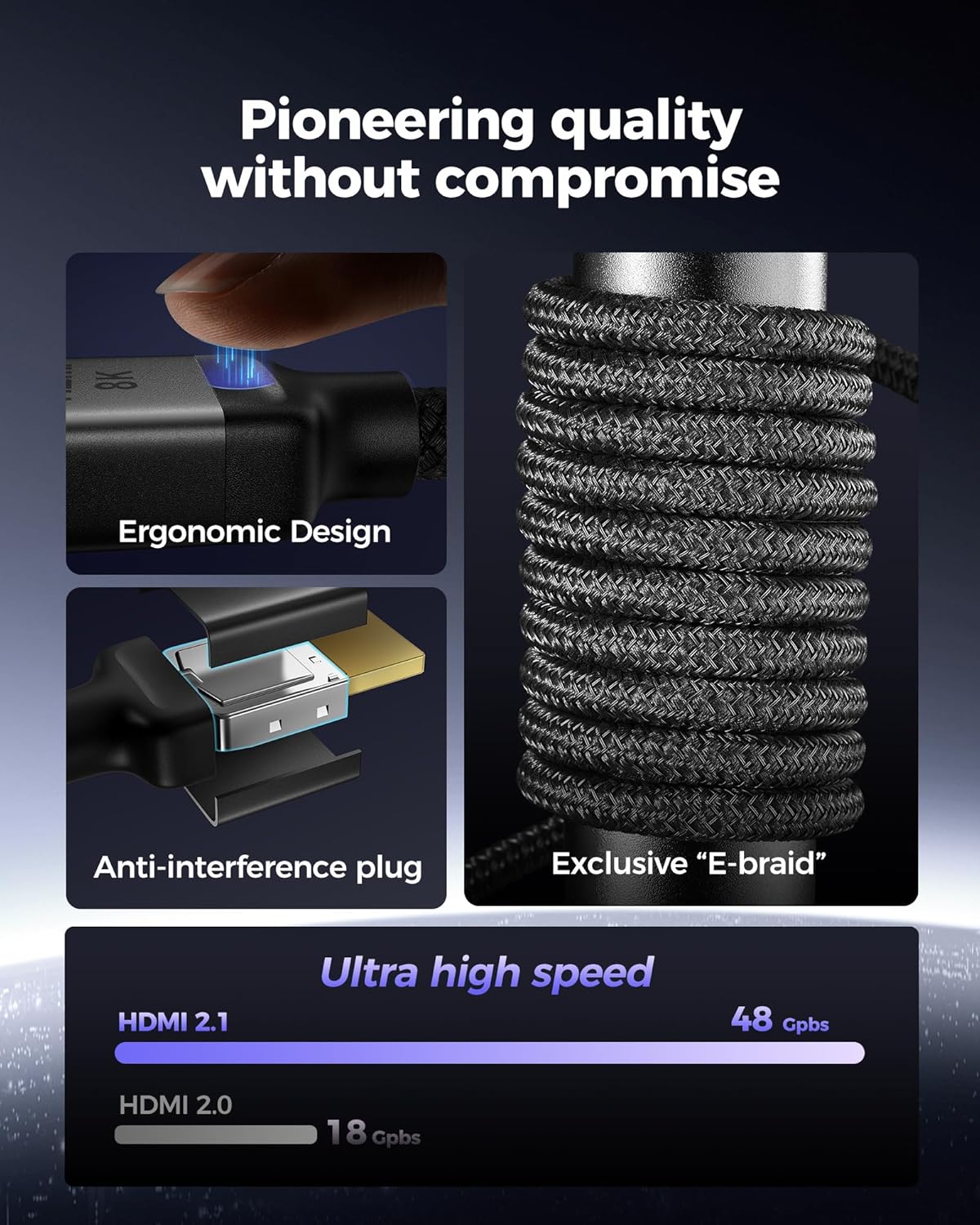 Silkland Certified 10K 8K HDMI 2.1 Cable 16.5ft, (Upgrade Braided) Ultra High Speed HDMI Cable [8K@60Hz, 4K@120Hz 144Hz] 48Gbps, HDR10, eARC, ARC, HDCP, Compatible for PS5/Xbox/Soundbar/Roku TV