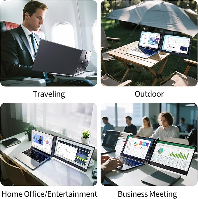 14" Laptop Screen Extender - Ultra Light 1.31lbs FHD 1080P IPS Portable Monitor for Laptops, Attachment Plug & Play Travel Dual Extra Display for 13"-17" Windows/Mac