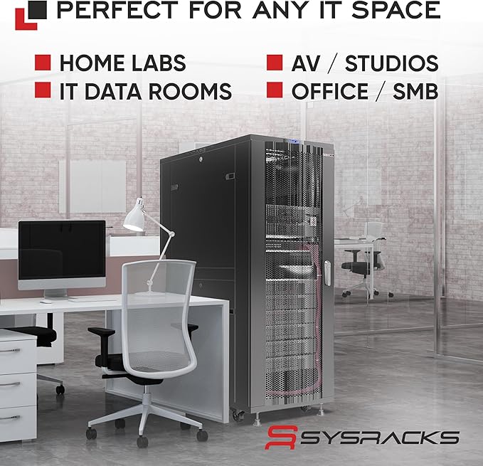 Sysracks - Server Rack – Wall Mount Rack - Locking Cabinet for Network - Electronics - Security - Audio - Video - AV Equipment - Data Rack - Legs/Power Strip/Shelf/Fan - 24-Inch Deep (27U)