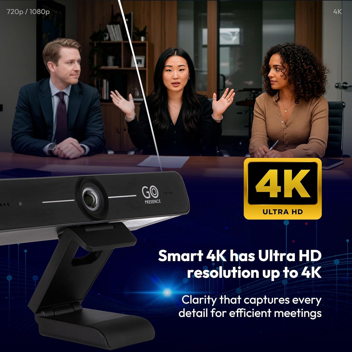 Smart 4K Compact Video Conference Camera – Ultra HD 120° Wide Lens, AI Auto-Framing, Noise-Cancelling Mics, 20ft Pickup, Plug-and-Play USB for All Video Conference Platforms – Small Rooms