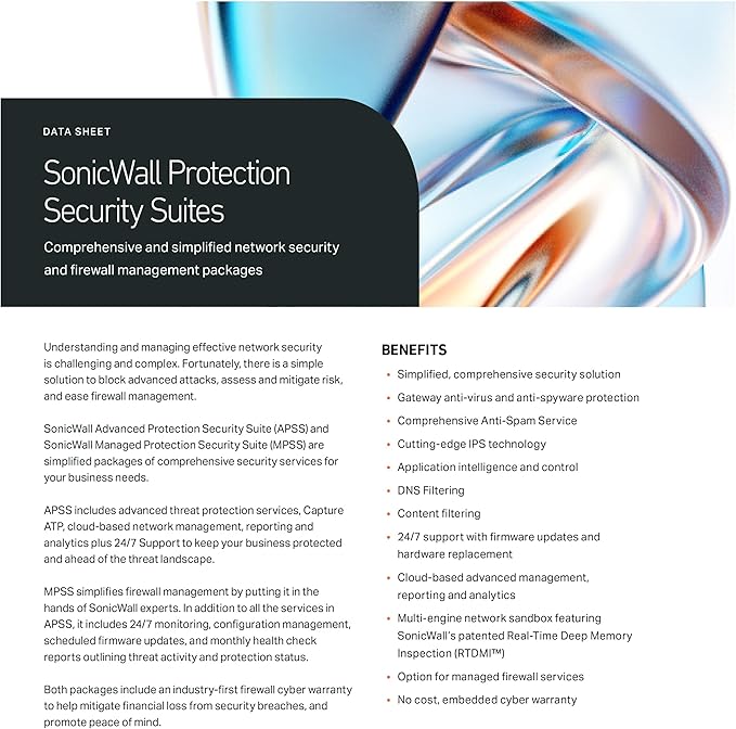 SonicWall Advanced Protection Service Suite for TZ80-4 Year License (03-SSC-2067) - Capture ATP, Threat Prevention, CFS & 24x7 Support