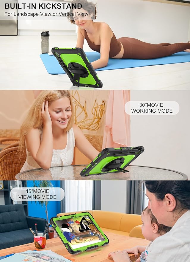 Case for Samsung Galaxy Tab S10 Lite/ S10 FE / S9 FE 10.9 Inch / S9 11'' 5G Protective with Screen Protector/Pen Holder/Hand Strap, Heavy Duty Shockproof Tablet Cover for S10 Lite, Green