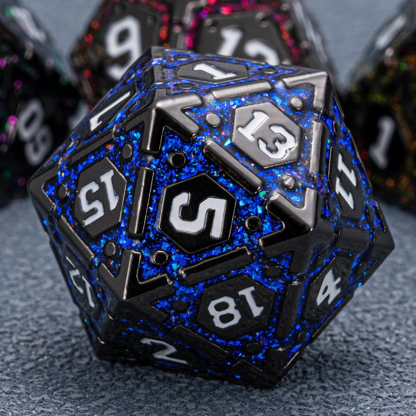 DND Metal Dice Set, Polyhedral Dice Set for RPG D&D Dice with Cracks Dungeons and Dragons Dice Set for RPG TTRPG D&D Die with Gift Case(Black Nickel 7 Colors)