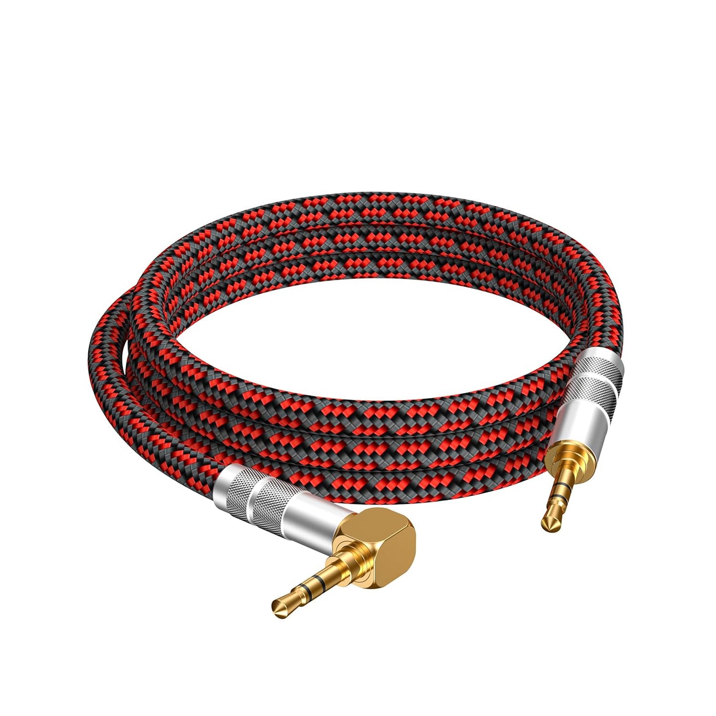 3.5mm Aux Cord, Audiophile Audio Auxiliary Cable 3.5 mm Male to Male Stereo Hi-Fi Sound Braided aux 1/8 Cable for Car Home Stereos Tablets Speakers (Right Angle 3.5mm, 9.8ft)