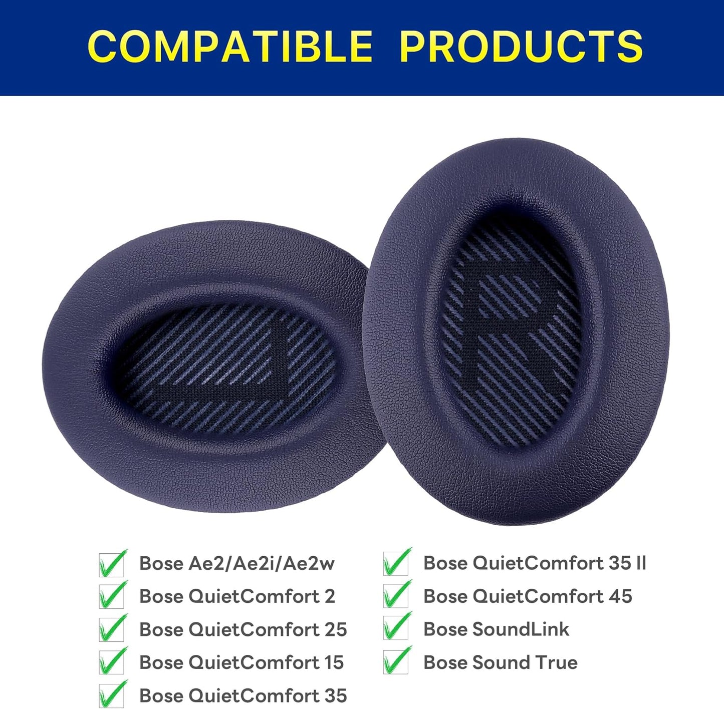 Replacement Ear Pads for Bose QuietComfort 35 (QC35) & Quiet Comfort 35 II (QC 35 ii) Headphones, EarPads Cushions with Noise Isolation Memory Foam, Softer Protein Leather, Added Thickness