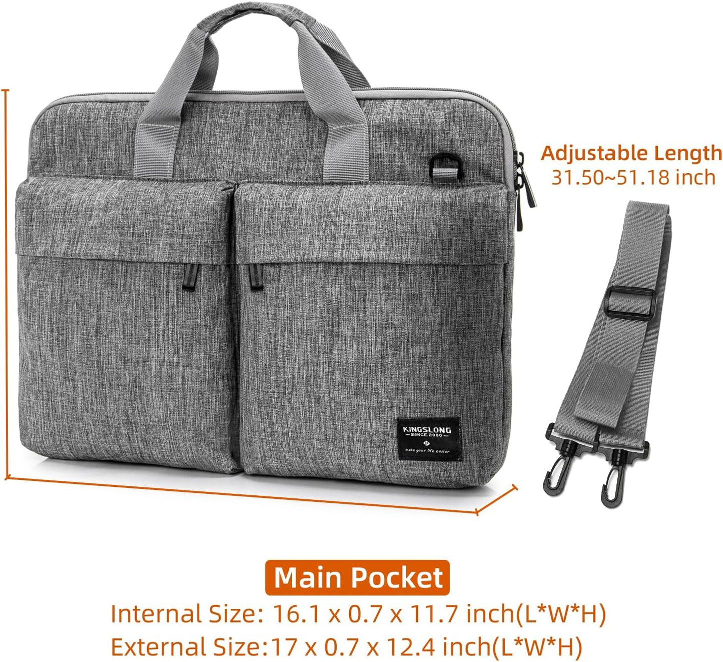 KINGSLONG 15.6 inch Laptop Shoulder Bag, Slim Shockproof Computer Sleeve Notebook Ultrabooks Carrying Case Handbag Cover Fit for Acer Asus Dell Lenovo HP Toshiba, Gray