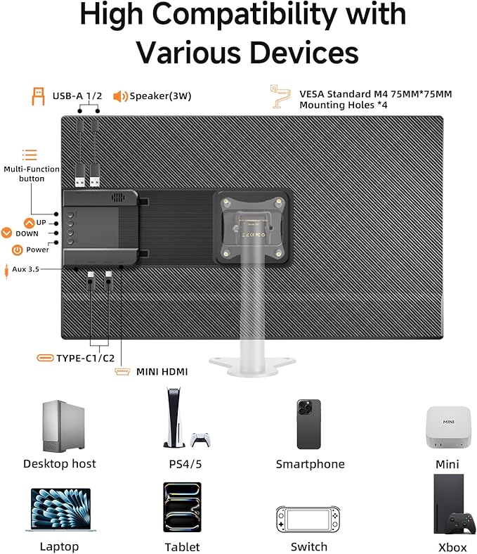 23.8" 2.5K 180Hz Portable Monitor - QHD Laptop Screen Extender 112% sRGB Wide Color HDR HDMI USB C Travel External Display with Stand Gaming Monitor for Computer PC Phone Game Console