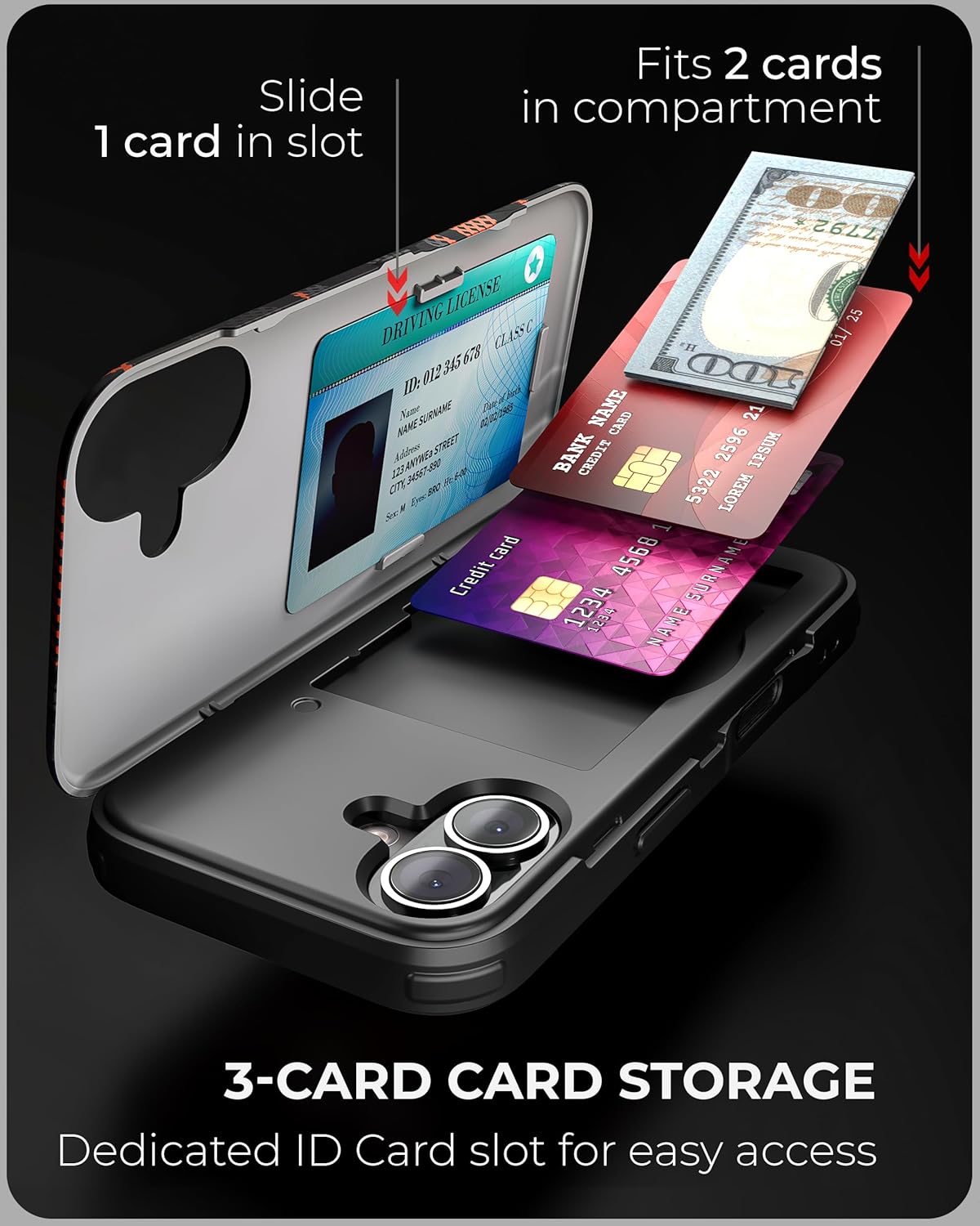 TORU CX Slim for iPhone 16 Case Wallet | Protective Shockproof Heavy Duty Cover with Hidden Card Holder & Card Slot | Mirror & Wrist Strap Included - Camouflage