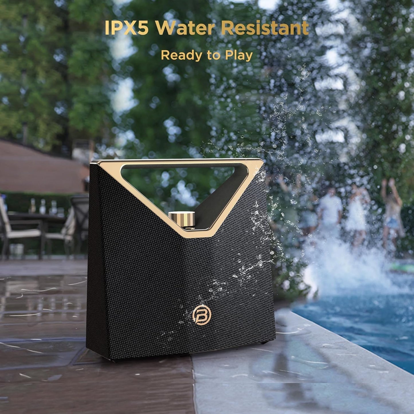 BUGANI Brief Plus Bluetooth Speaker Portable 80W, 12H Long Playtime, Bluetooth Broadcast 100+ Connection, Supports AUX/USB, Outdoor Speaker for Camping, Beach, Party, Golden