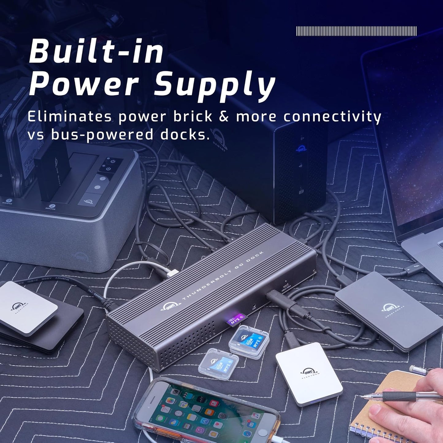 OWC Thunderbolt Go Dock, 11 Ports, Built in Power Supply, 90W Charging, TB4 (USB-C), USB, HDMI, 2.5GbE, SD, Also Compatible with USB-C Devices, Supports Thunderbolt Share