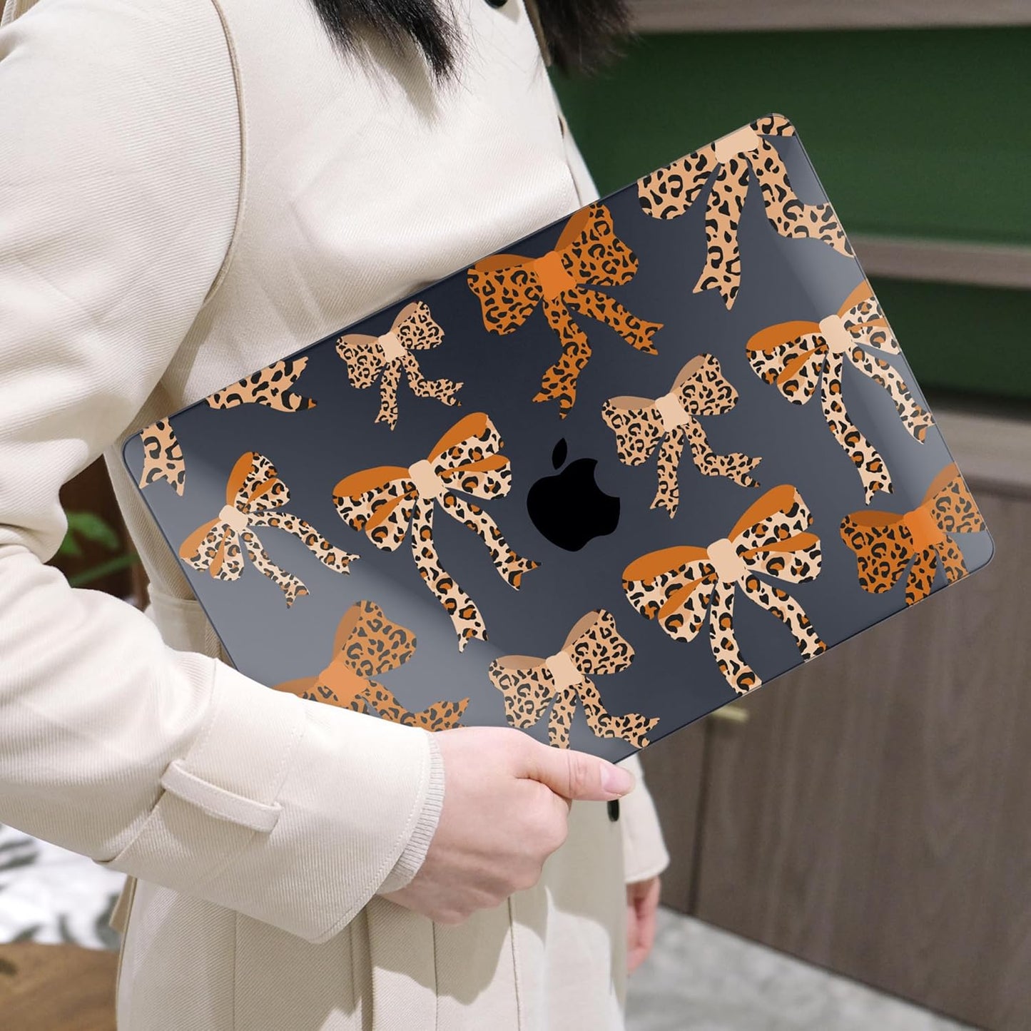 MEEgoodo Case for MacBook Pro 13 inch Case 2022 2021 2020 New A2338 M2/M1 A2251 A2289, Laptop Hard Shell with Keyboard & Camera Cover Compatible with 13 inch MacBook Pro, Ribbon Bow with Leopard Skin