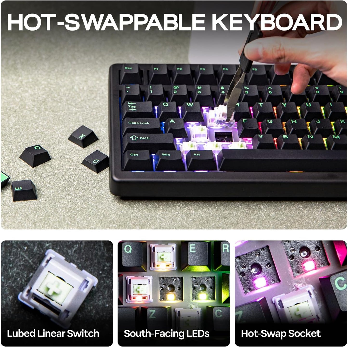 EPOMAKER QK81 75% Wireless Mechanical Gaming Keyboard, QMK/VIA Programmable and Hot-Swappable, 81 Keys with Metal Knob, 2.4Ghz/BT/USB, Creamy Gasket-Mount, RGB Backlight (Black, Flamingo Switch)