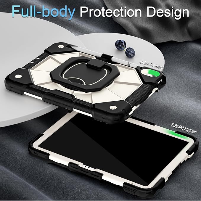Case for iPad (A16) 11th Generation 11 Inch (2025) iPad 10th Generation 10.9 Inch (2022),Shockproof i Pad Case 11.0/10.9 Inch with 360° Rotatable Folding Handle Stand,Black Beige