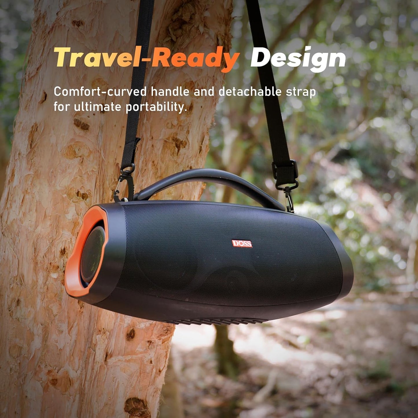 DOSS Extreme Boom Pro D200 240W Peak Outdoor Speaker, Punchy Bass, 26H Playtime, Beat-Synced Light, BT5.4, Stereo Pairing, IPX6 Waterproof for Camping, Beach, Tailgate Party-Black