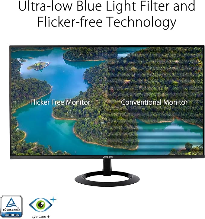 ASUS 24” (23.8-inch viewable) Eye Care Monitor (VZ24EHF) - IPS, Full HD (1920 x 1080), Frameless, 100Hz, Adaptive-Sync, 1ms, HDMI, Low Blue Light, Flicker Free, Ultra-Slim Profile, 3 Year Warranty