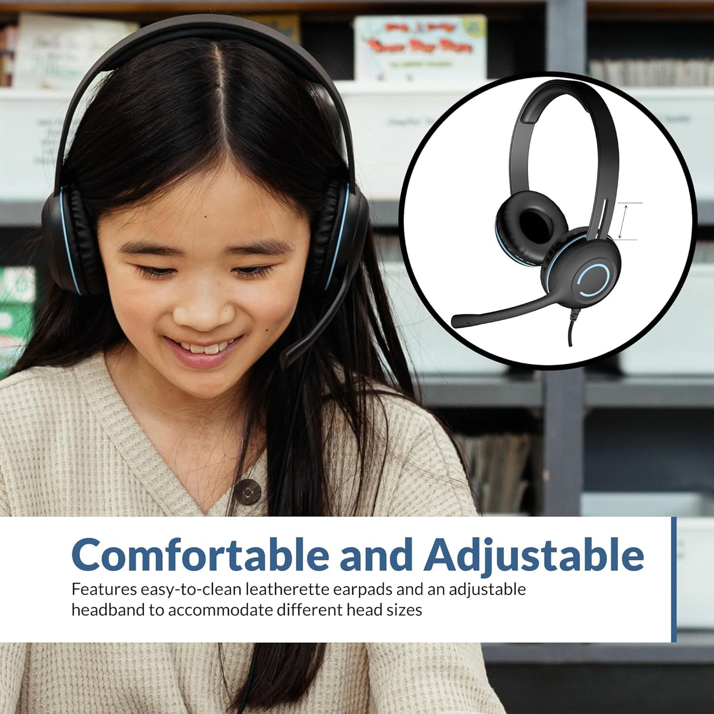 Cyber Acoustics Stereo USB Headset (AC-5008A), in-line Controls for Volume & Mic Mute, Adjustable Mic Boom for PC & Mac, Perfect for Classroom or Home