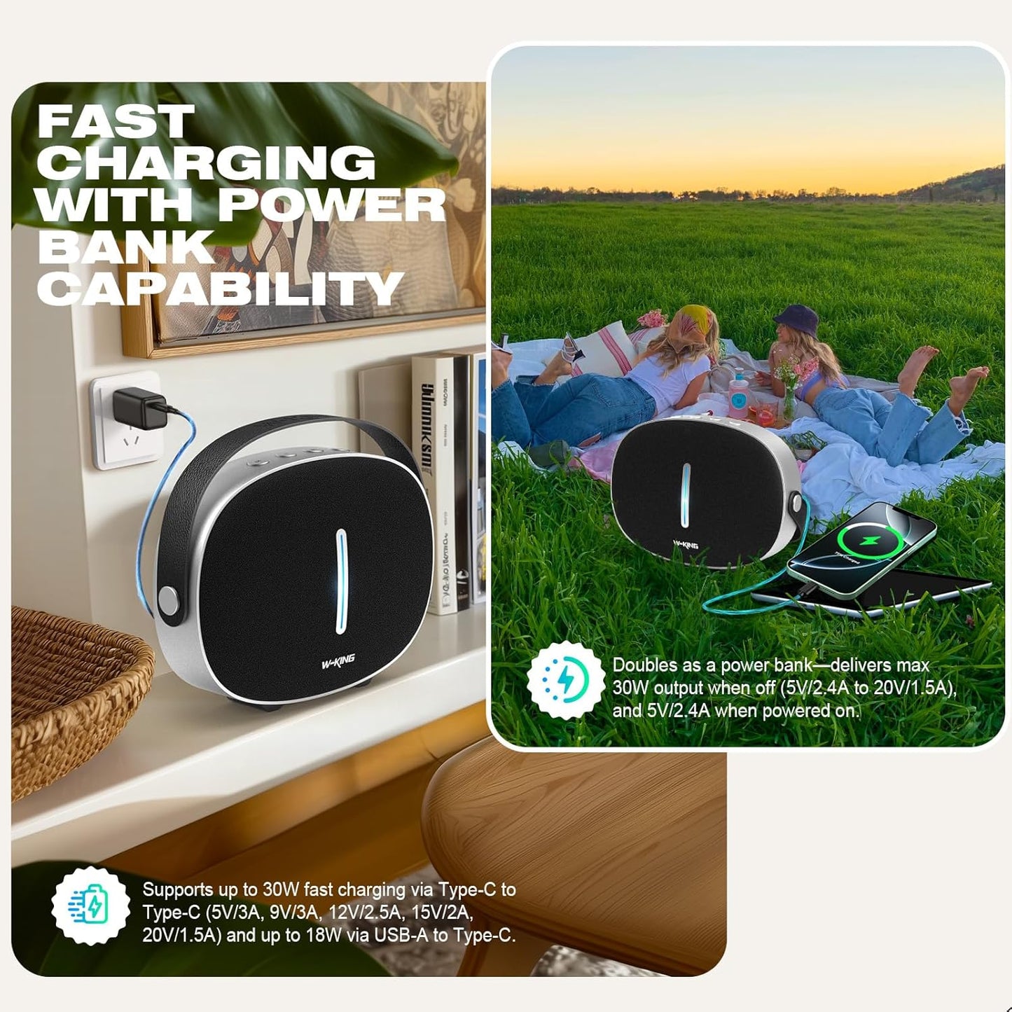 Bluetooth Speaker Loud, W-KING T8II Portable Bluetooth Speakers Wireless, 96W Peak Powerful Outdoor Boombox Subwoofer, Deep Bass/Clear Sound, BT5.4/Fast Charging/PowerBank/USB/AUX, Party Large Speaker