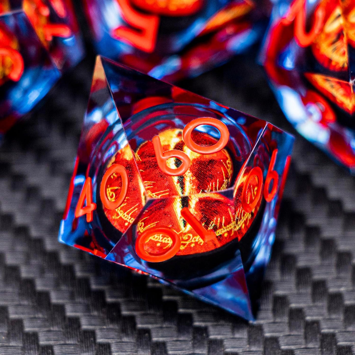ARUOHHA DND Resin Dice Gazes Eye Dice Blue Red Liquid Core Flaming RPG Sharp Edged Dice Set with Gift Box, Polyhedral D and D Dice Set Compatible with Dungeons Dragons Role Playing Game D20 D6