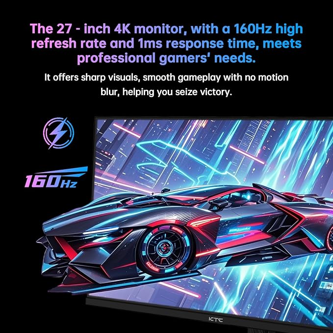 KTC 27 Inch 4K Gaming Monitor, UHD 3840x2160 160Hz Compute Monitor, Fast IPS Panel, Adaptive Sync, HDMI DisplayPort, HDR400, Height Pivot Swivel Tilt Adjustable Vertical Monitor, U27T6