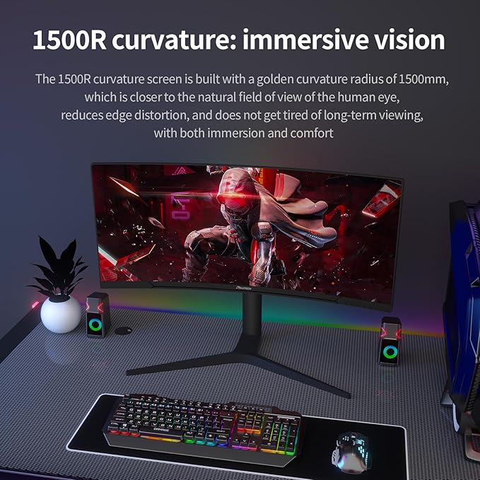 34 Inch Ultrawide Curved 180Hz Gaming Computer Monitor,1500R PC Screen 21:9 WQHD (3440x1440),100% sRGB,Adaptive Sync,3000:1 Contrast Ratio,DP,HDMI Compatible with Wall mounting-(R34V Horizon)