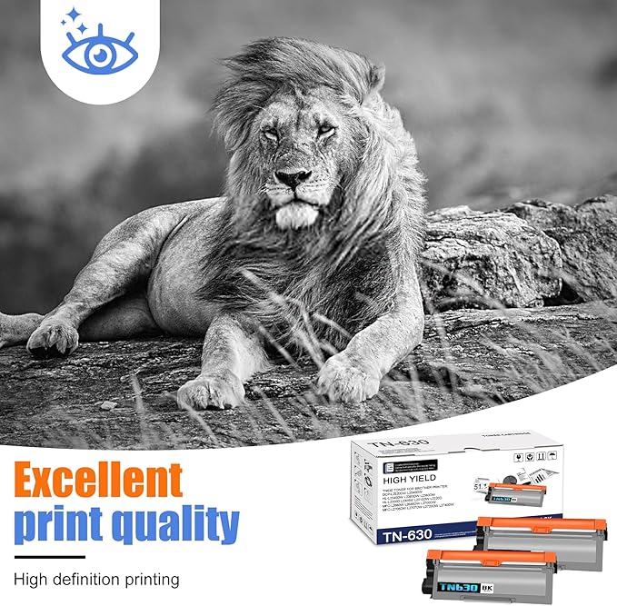 2-Pack TN630 Black Toner Cartridge, Replacement for Brother TN-630 for HL-L2300D L2305W L2315DW L2320D L2340DW L2360DW L2380DW MFC-L2680W L2700DW L2705DW L2720DW L2740DW DCP-L2520DW L2540DW Printer