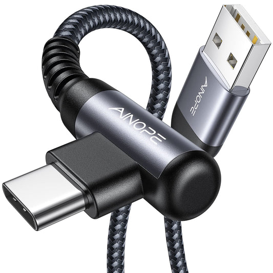 AINOPE USB to USB C Cable [2-Pack, 6.6ft] 3.1A Fast Charger Type C Right Angle, Resistant Nylon Braided C Type Charging Cable Compatible with Galaxy S10 S9 Plus S21, Note 10 9 LG, Type C Charger