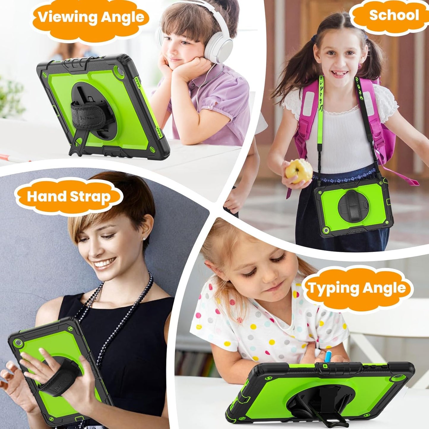 SEYMAC stock Case for Samsung Galaxy Tab A9+ Plus 11'', Full-Body Drop Protection Case with Screen Protector Pencil Holder [360° Rotating Hand Strap] &Stand, Green+Black