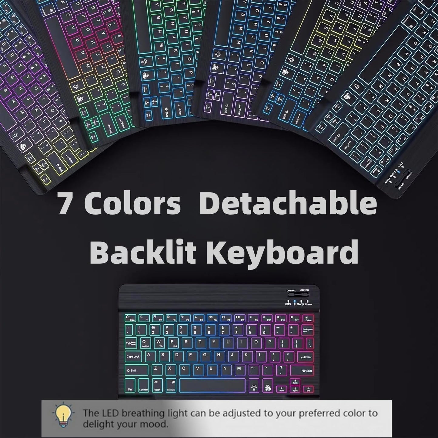 Keyboard Case for Galaxy Tab S10 Plus/S9 Plus/S9 FE Plus/S8 Plus/S7 Plus/S7 FE 12.4 Inch, 7 Color Rainbow Backlight Detachable Magnetic Keyboard Cover with S Pen Holder,Purple