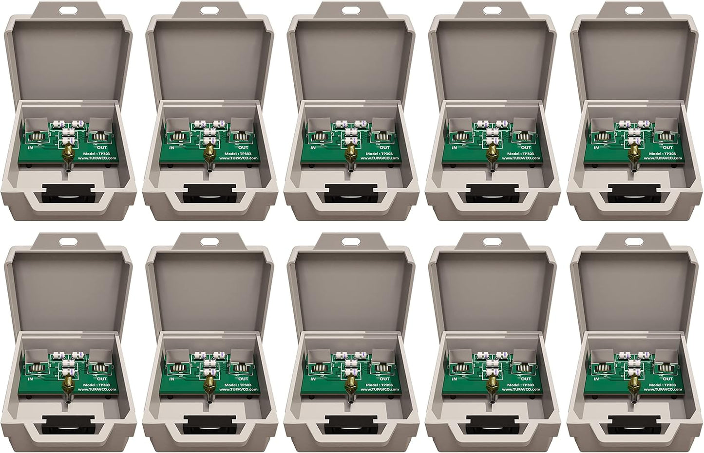 Outdoor Ethernet Surge Protector (10 Pack) PoE+ Gigabit - Gas Discharge Tube GDT -Wall Mount -RJ45 Lightning Suppressor -LAN Network CAT5/CAT6 Thunder Arrestor -GbE 1000 Mbps Protection- Tupavco TP303