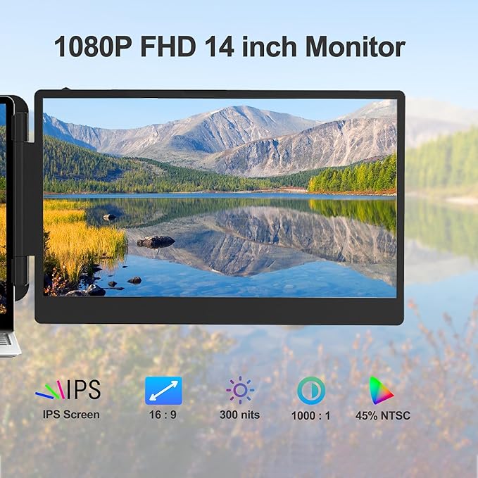 Alecewey Laptop Screen Extender 14 inch Triple Portable Laptop Monitor Attachment FHD 1080P Extra Screen for 13-17’’ Laptops with Windows Chrome Mac