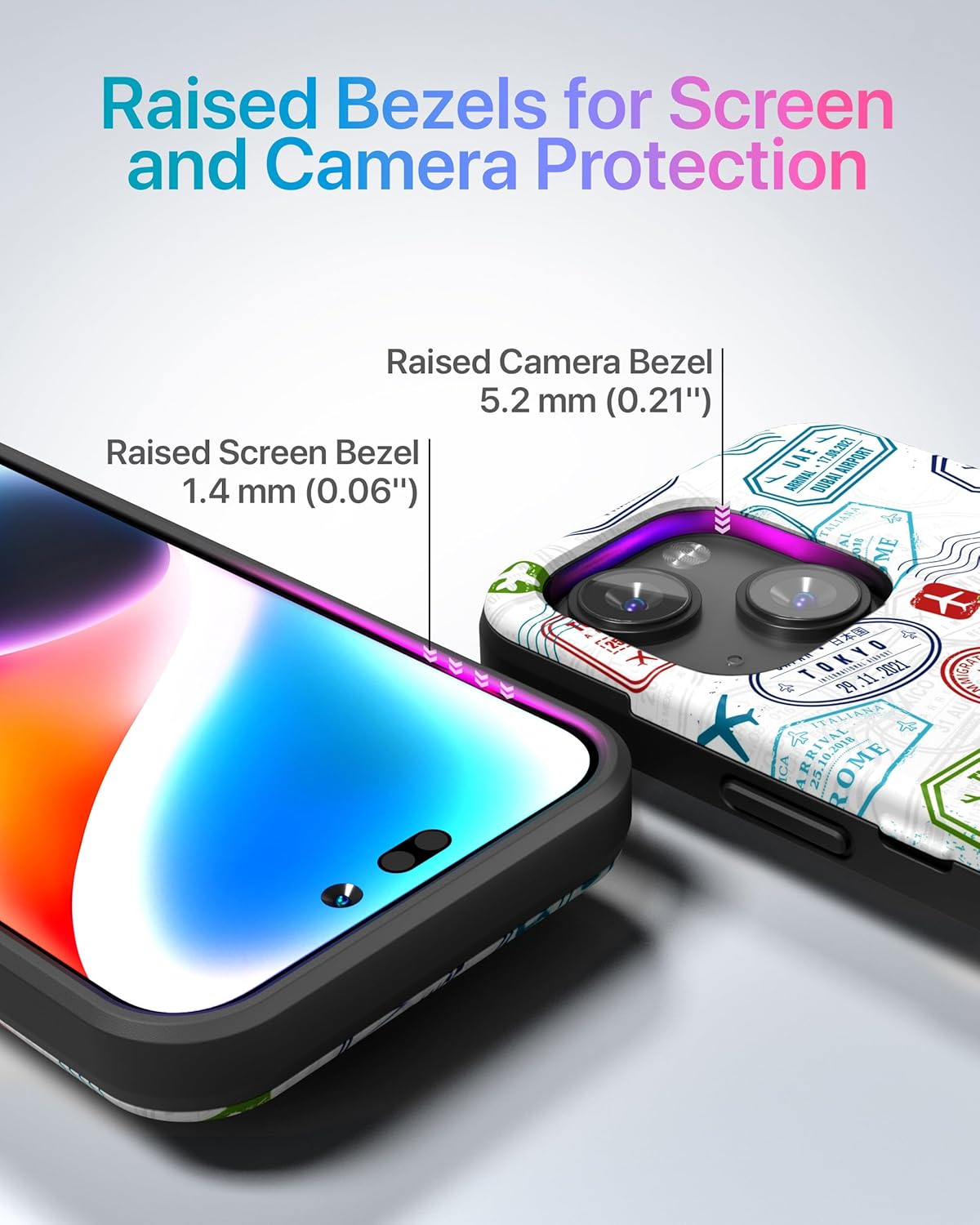 TORU CX Slim for iPhone 15 Case Wallet | Protective Shockproof Heavy Duty Cover with Hidden Card Holder & Card Slot | Mirror & Wrist Strap Included - Travel Stamps