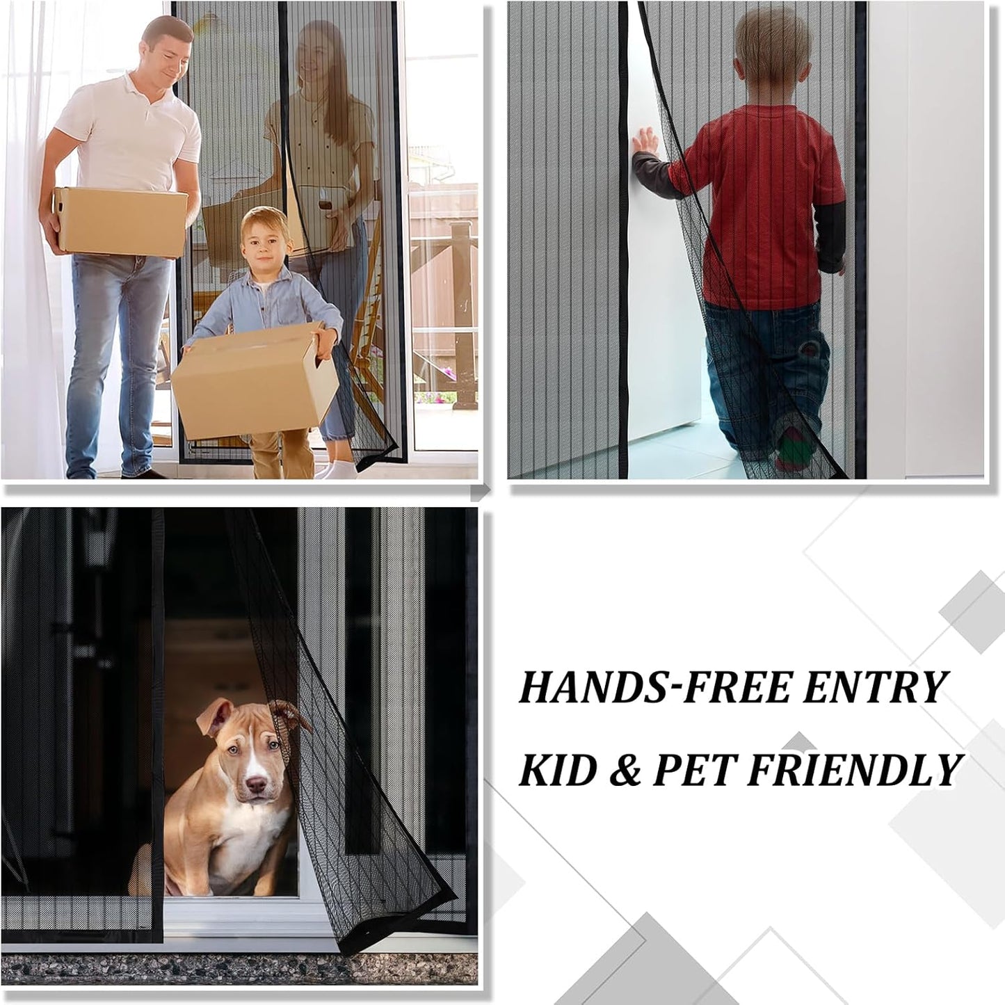Magnetic Screen Door - Self Sealing, Heavy Duty, Hands Free Mesh Partition Keeps Bugs Out Let Breeze in- Pet and Kid Friendly - Keep Open Feature (Black, Fit Door Size 38 x 80 Inch)