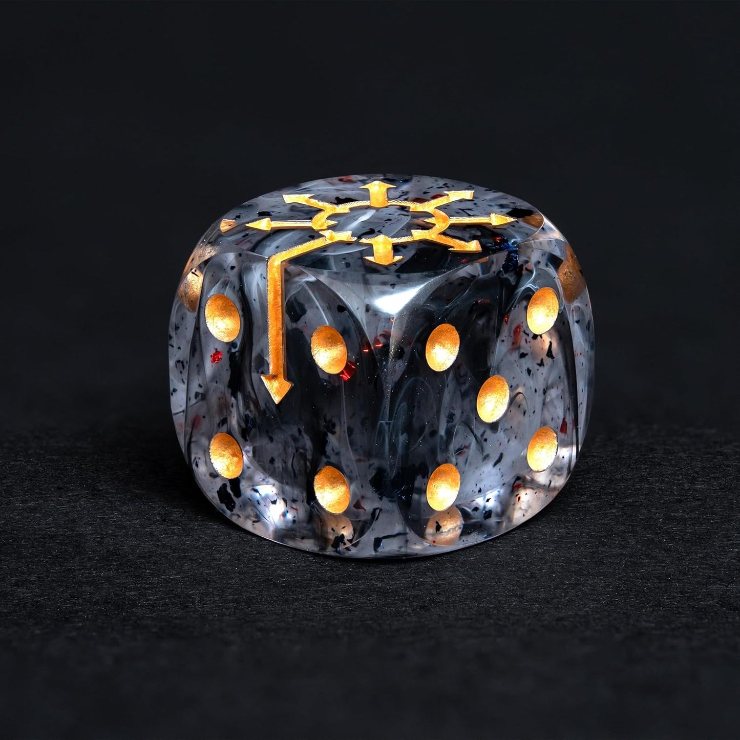 Chaos D6 Dice Set – 10 x 16mm Resin Dice with Chaos Star | Red Foil, Black Swirls & Ancient Symbol | Grimdark Dice for Wargames & TTRPGs