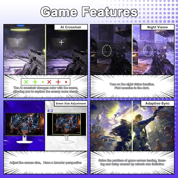 Amzfast 25 inch 320Hz/300Hz/240Hz White Gaming Monitor, FHD 1080P 1ms Fast IPS, 12 Months Warranty Exchange (HDMI & DP Dual Cable) TÜV Rheinland Eye Care | AI Crosshair, Night Vision Function