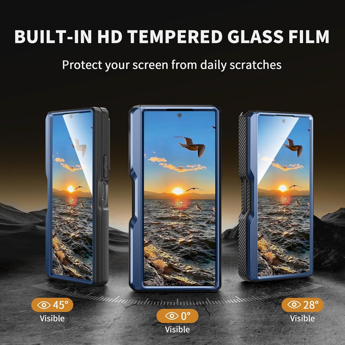 TONGATE for Z Fold 6 Case with Ring Stand, Built-in S Pen Holder & Glass Screen Protector Shockproof Rugged Z6 Phone Case with Slide Camera Cover & Belt Clip for Samsung Galaxy Z Fold 6 2024, Blue