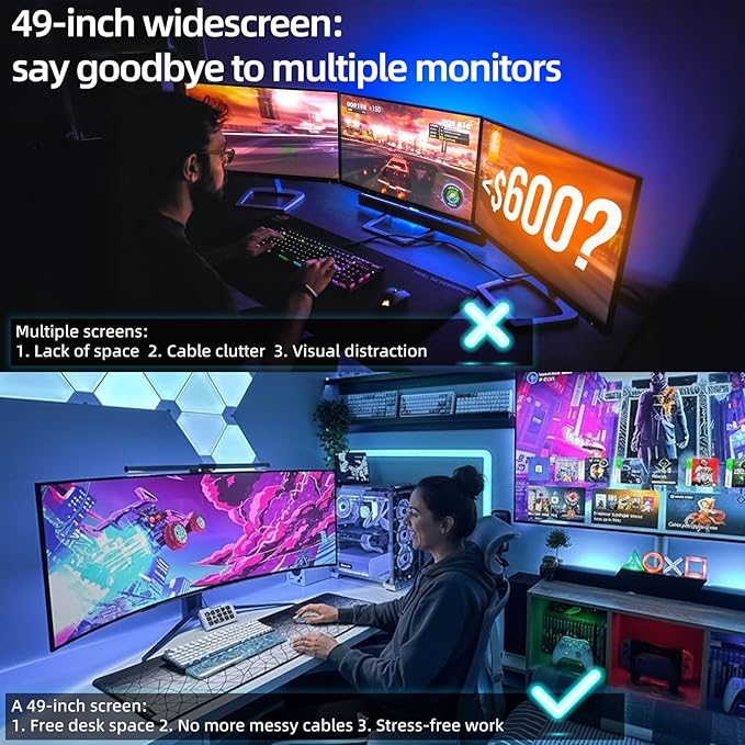 49 Inch Curved Ultrawide Gaming Monitor, 5K Computer Monitor(5210x1440P), 165Hz, 1500R HDR10, 32:9, AMD FreeSync, 125% sRGB, Built-in Speakers, HDMI/DP VESA100*100mm