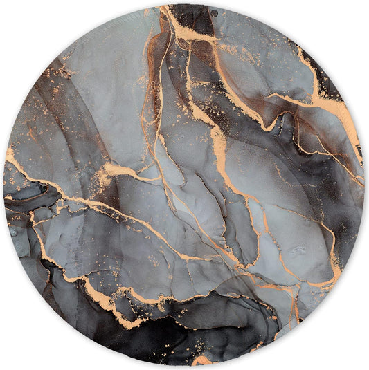 ITNRSIIET Round Mouse Pad with Stitched Edge Premium-Textured Waterproof Non-Slip Rubber Base Desktop Protection Mat Diameter 8.7 inches, Black Grey Marble