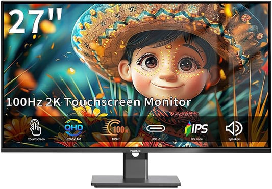 Touchscreen Monitor 27 Inch 2K 100Hz Gaming Monitor, QHD 2560x1440 IPS PC Monitor, 10-Point Multi Touch Screen Computer Monitor, USBC HDMI VGA Ports, Built-in Speakers