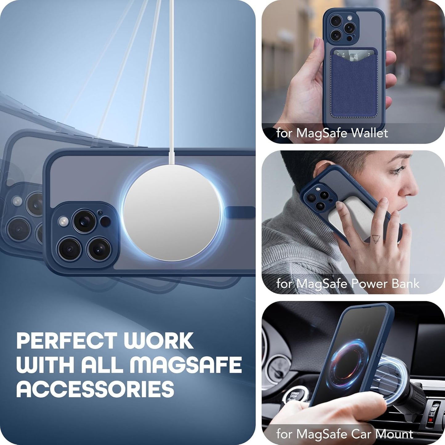 Magnetic for iPhone 15 Pro Case, Compatible with MagSafe, Built-in Privacy Screen Protector and Camera Protection, Anti Spy Full Body Dustproof Shockproof Hard Phone Case 6.1", Dark Blue