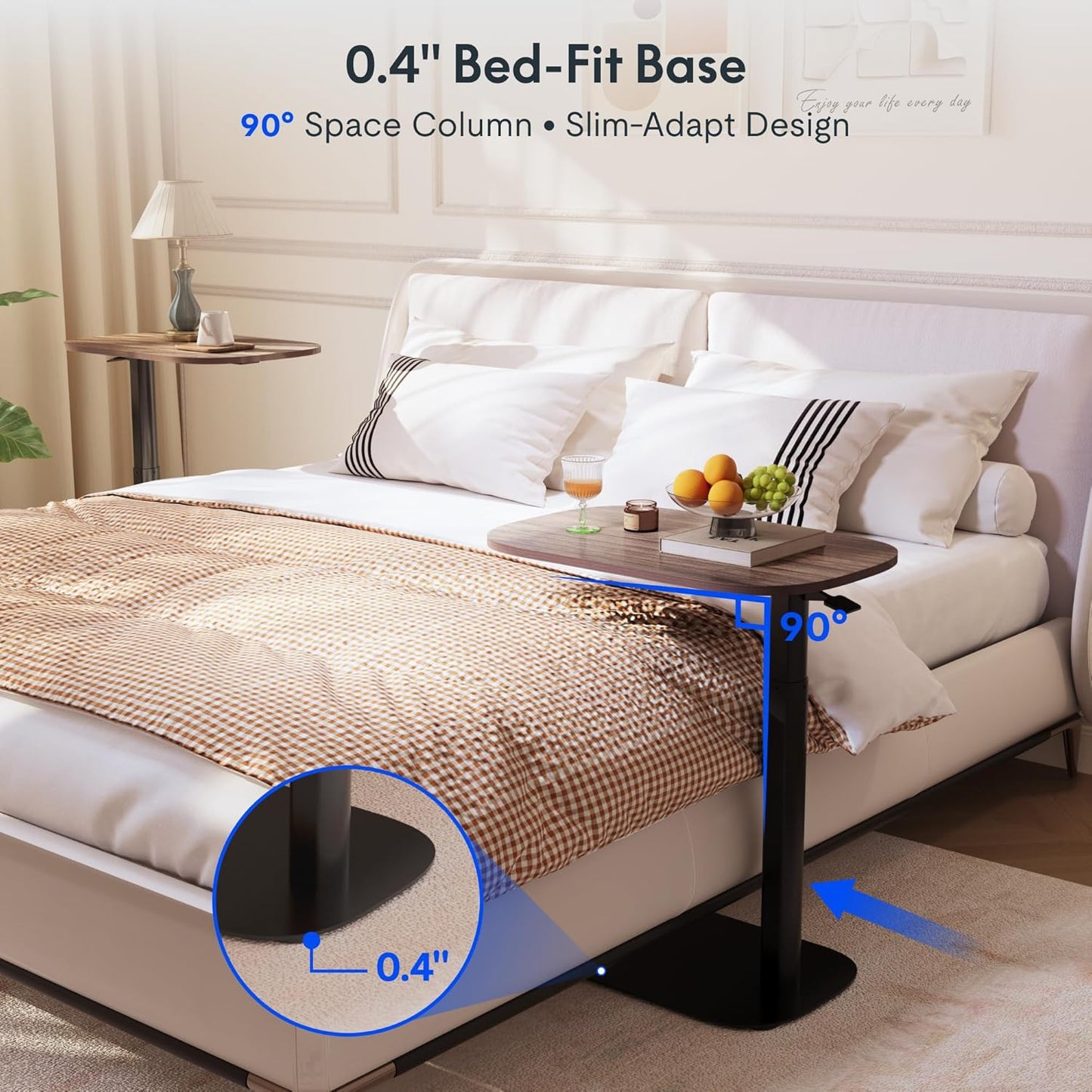 FLEXISPOT Adjustable C Table with Wheels, Mobile Snack Side End Table Sofa Couch Bedside Table Laptop Cart TV Tray Night Stand for Small Space Side Table(23.6" W x 13.8" D,Rustic Brown)