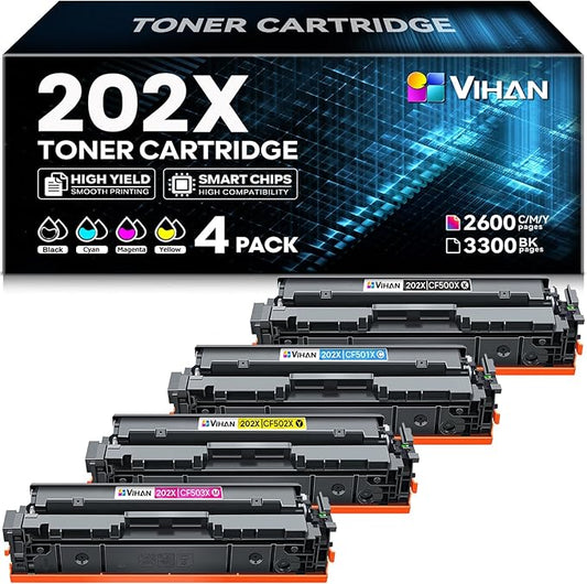 202X Toner Cartridges High Yield 4 Pack Replacement for HP 202X CF500X Toner Cartridges Compatible with MFP M281fdw M281cdw M281fdn M254dw M254dn Printer Ink (Black Cyan Yellow Magenta)
