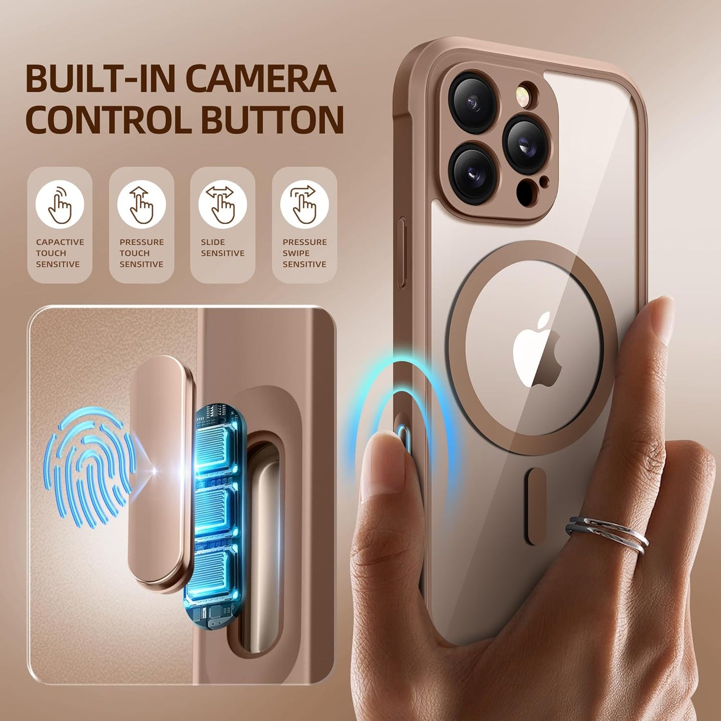 BERFY Magnetic for iPhone 16 Pro Case, Compatible with MagSafe, Built-in Privacy Screen Protector and Upgraded Camera Protection, Anti-Spy Full Body Shockproof Phone Case for 16 Pro 6.3", Desert Gold