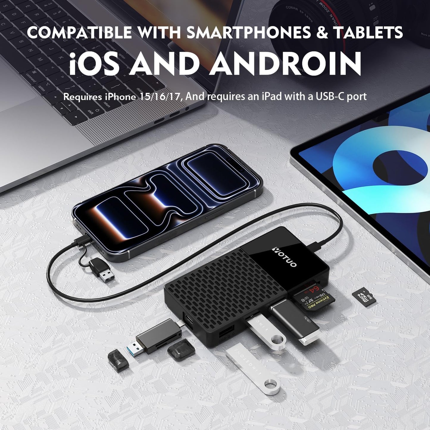 3 in 1 Portable SSD 500GB, Up to 1050MB/s, USB-C External Solid-State Drive with Multi-Port USB 3.2 Hub, SD/TF Card Reader. Docking Station with PC/Mac/laptop/iPhone 17/Windows/Android/Linux/iOS