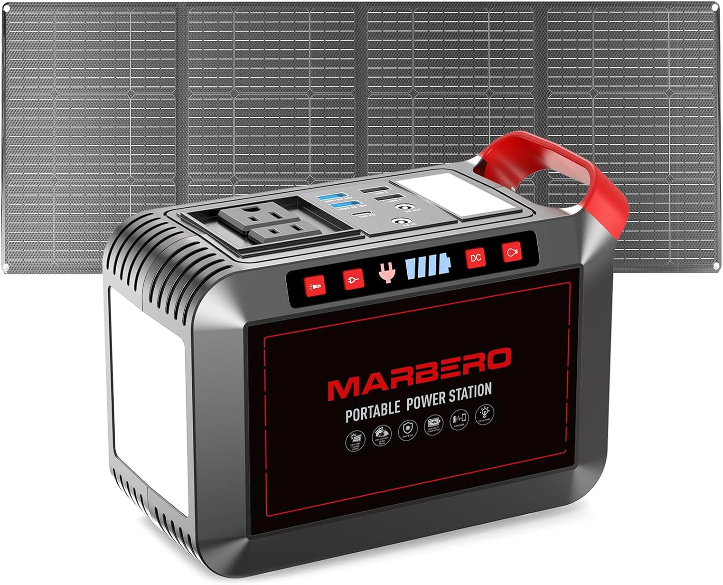 MARBERO 237Wh Solar Generator with Solar Panel Included Portable Power Station 300W Pure Sine Wave with Foldable Solar Panel 60W Set for Camping Outdoor Hiking Fishing Emergency